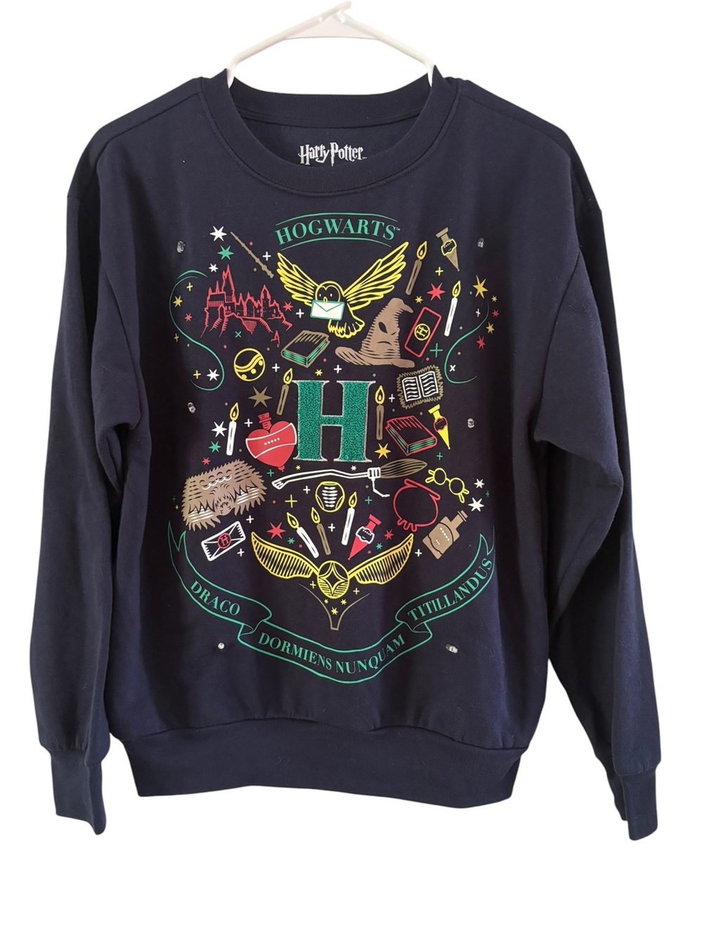 Harry Potter Sweatshirt Light Up Graphic Hogwarts Navy Blue Women’s XS